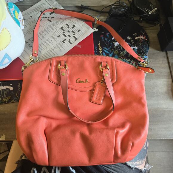 Coach Orange Ashley Leather N/S Convertible Shoulder Bag Satchel Purse - Picture 7 of 7